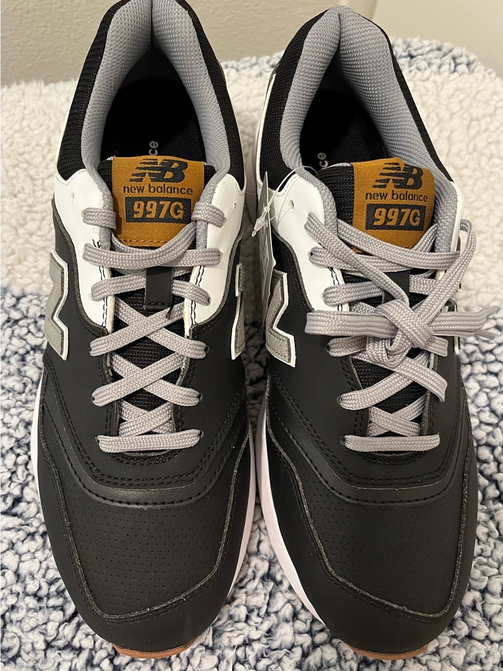 New Balance 997 SL Men’s Black, Gray & White golf sneakers with Tan Tongue Accen